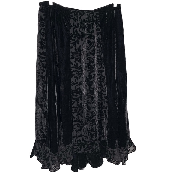 Chico’s Black Velvet Burnout Maxi Skirt Boho Goth Evening Size 2 (L/XL) - Picture 1 of 9